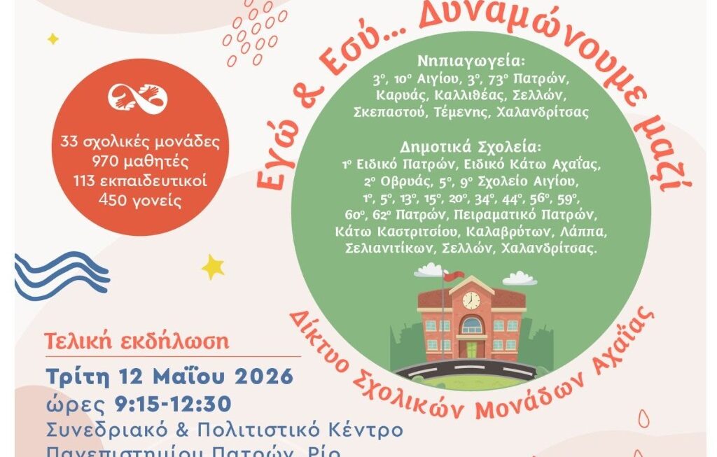 Τελική εκδήλωση Δικτύου Σχολείων Αχαΐας : «Εγώ & Εσύ… Δυναμώνουμε Μαζί»
